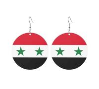 Round Acrylic Earrings Cute Flag of the Syrian Arab Republic Print Lightweight Fashion Round Dangle Earrings, One Size, Acrylic, No Gemstone