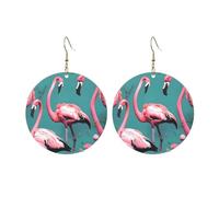 Round Acrylic Earrings Cute Flamingo Flowers Print Lightweight Fashion Round Dangle Earrings, One Size, Acrylic, No Gemstone