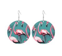 Round Acrylic Earrings Cute Flamingo Flowers Print Lightweight Fashion Round Dangle Earrings, One Size, Acrylic, No Gemstone