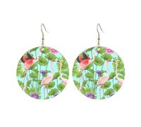 Round Acrylic Earrings Cute Flamingo Love Flowers Print Lightweight Fashion Round Dangle Earrings, One Size, Acrylic, No Gemstone