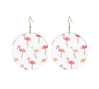 Round Acrylic Earrings Cute Flamingo. Print Lightweight Fashion Round Dangle Earrings, One Size, Acrylic, No Gemstone