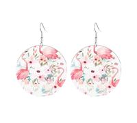 Round Acrylic Earrings Cute Floral with Flamingo Print Lightweight Fashion Round Dangle Earrings, One Size, Acrylic, No Gemstone