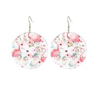 Round Acrylic Earrings Cute Floral with Flamingo Print Lightweight Fashion Round Dangle Earrings, One Size, Acrylic, No Gemstone