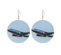 Round Acrylic Earrings Cute Flying Airplane Print Lightweight Fashion Round Dangle Earrings, One Size, Acrylic, No Gemstone