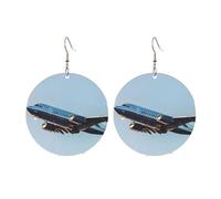 Round Acrylic Earrings Cute Flying Airplane Print Lightweight Fashion Round Dangle Earrings, One Size, Acrylic, No Gemstone