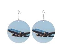 Round Acrylic Earrings Cute Flying Airplane Print Lightweight Fashion Round Dangle Earrings, One Size, Acrylic, No Gemstone