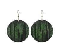 Round Acrylic Earrings Cute Green Number Binary Print Lightweight Fashion Round Dangle Earrings, One Size, Acrylic, No Gemstone