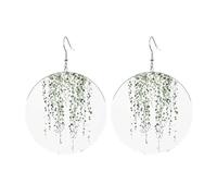 Round Acrylic Earrings Cute Green Plants Print Lightweight Fashion Round Dangle Earrings, One Size, Acrylic, No Gemstone