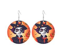 Round Acrylic Earrings Cute happy halloween Print Lightweight Fashion Round Dangle Earrings, One Size, Acrylic, No Gemstone