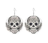 Round Acrylic Earrings Cute Mexican Skull Print Lightweight Fashion Round Dangle Earrings, One Size, Acrylic, No Gemstone