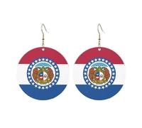 Round Acrylic Earrings Cute Missouri State Flag Print Lightweight Fashion Round Dangle Earrings, One Size, Acrylic, No Gemstone