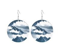 Round Acrylic Earrings Cute Mountains and Clouds Print Lightweight Fashion Round Dangle Earrings