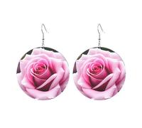 Round Acrylic Earrings Cute Pink Rose Blossom Print Lightweight Fashion Round Dangle Earrings, One Size, Acrylic, No Gemstone