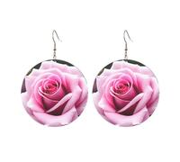 Round Acrylic Earrings Cute Pink Rose Blossom Print Lightweight Fashion Round Dangle Earrings, One Size, Acrylic, No Gemstone