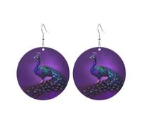 Round Acrylic Earrings Cute Purple Peacock pattern Print Lightweight Fashion Round Dangle Earrings, One Size, Acrylic, No Gemstone