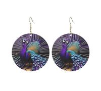 Round Acrylic Earrings Cute Purple Peacock Print Lightweight Fashion Round Dangle Earrings, One Size, Acrylic, No Gemstone