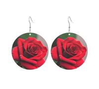 Round Acrylic Earrings Cute Red Rose Flower 1 Print Lightweight Fashion Round Dangle Earrings, One Size, Acrylic, No Gemstone