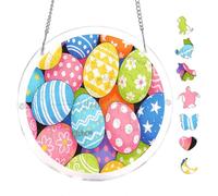 Round Acrylic Hanging Puzzle Bright Egg Floral Garden Scene Wall Art 7.8x7.8Inch