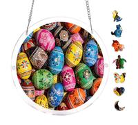 Round Acrylic Hanging Puzzle Bunny Floral Garden Wall Art Decor 7.8x7.8Inch | Creative Home Accent with Visual Appeal
