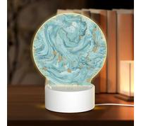 Round Acrylic Night Light With Touch Control, Azurite Teal Foil Gold Oil Marble, 3 Color Modes For Bedroom And Home Decor, Led Night Lamp, Dimmable Soft Glow Ambient Light For Nursery And Living Room