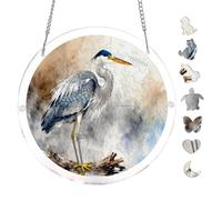 Round Acrylic Puzzle 7.8x7.8inch Watercolor Great Blue Heron Unique Shape Hanging Puzzle Wall Art Home Decor Nature Art Indoor Leisure Tactile Puzzle Experience Decorative Ornament
