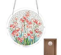 Round Acrylic Sun Catcher - 2D Flat Puzzle Window Ornament, Stained Glass Style Flower Scenery Hanging Decor for Porch Balcony Bedroom | Colorful Gift Women Mothers Girls | Jigsaw Puzzle Sun Catcher