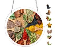Round Acrylic Wall Puzzle 7.8x7.8Inch Unique Shape Hanging Decorative Vibrant Spices Artwork Puzzle for Home Office Wall Display Modern Art Creative Acrylic Decor