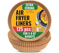 Round Air Fryer Liners Disposable 125Pcs - 8 Inch Air Fryer Paper Liner Parchment for Ninja, Tefal and More - Unbleached, for Baking, Roasting or Cooking, Easy Cleanup by Baker's Signature (20 cm)