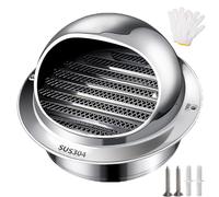 Round Air Vent Covers for Walls Outside 304 Stainless Steel Extractor Fan Vent Grille with Louvres Fly Screen, 50 70 80 100 120 130 160 200mm Ventilation Grill Screen Hood(180mm/7in)
