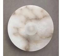 Round Alabaster Wall Sconce - Antique Mid Century Natural Marble Lighting with Glass Globe Elegant Stone Lamp for Living Room, Bedroom, Hallway, Bathroom, Stairway Decor