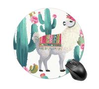 Round Alpaca Cactus Mouse Pad Non-Slip Rubber Small Cute Mouse Pad Mini Travel Gaming Mousepad Washable Funny Computer Mat Waterproof for Laptop Office Home Men Women
