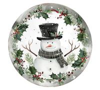 Round Aluminum Flat Sign,Christmas Snowman Themed Sign Christmas Holly Wreath Art Decor For Home Door Office Cafe Bar Holiday Gifts 8x8 Inch