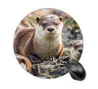 Round Animal Cute Brown Otters Mouse Pad Non-Slip Rubber Base Waterproof Mouse Mat Travel Portable Gaming Mousepad for Office Work Home Computer Laptop Personalized Accessory