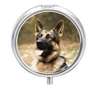 Round Animal German Shepherd Pill Organizer Pill Box 3 Compartment Portable Travel Medicine Case Daily Mini Compact Medicine Container Storage Vitamin Supplement Dispenser