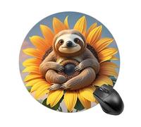 Round Animal Sitting on Sunflower Mouse Pad Non-Slip Rubber Base Waterproof Mouse Mat Travel Portable Gaming Mousepad for Office Work Home Computer Laptop Personalized Accessory