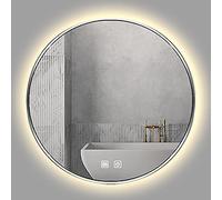 Round Anti-Fog Backlit Bathroom Mirror - Dimmable LED Makeup Mirror with Metal Frame IP44 Waterproof Double Touch Control 3 Light Colors Wall-Mounted (Silver 600x600mm)