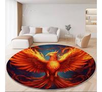 Round Anti-slip Rug 100 cm, Fantasy Phoenix Wings Texture Printing Round Carpet, Red Gray Soft Washable Low Pile Circle Area Rug for Kitchen Entryway Laundry Living Room Dining Room