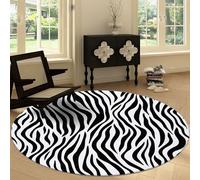 Round Anti-slip Rug 120 cm, Abstract Animal Print Zebra Pattern Washable Round Carpet, Black and White Soft Low Pile Circle Area Rug for Kitchen, Entryway, Laundry, Living Room, Dining Room