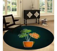 Round Anti-slip Rug 120 cm Neon Flowerpots Washable Round Carpet, Stripe Art Soft Low Pile Circle Area Rug for Kitchen Entryway Laundry Living Room Dining Room