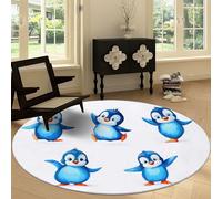 Round Anti-slip Rug 120 cm Simple Animal Penguin Washable Round Carpet, Cartoon Style Soft Low Pile Circle Area Rug for Kitchen Entryway Laundry Living Room Dining Room