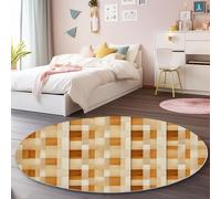 Round Anti-Slip Rug 150 cm, Rustic Style Plaid Wood Grain Texture Print Soft Flannel Circle Carpet - Brown Non-Shedding Easy Care Area Rugs for Dining Room Kids Room Hallway Entrance