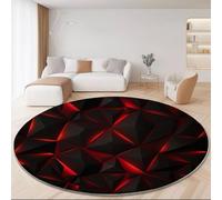 Round Anti-slip Rug 160 cm, Sci-Fi Geometric Triangles Printing Round Carpet, Red Black Soft Washable Low Pile Circle Area Rug for Kitchen Entryway Laundry Living Room Dining Room
