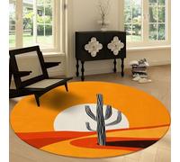 Round Anti-slip Rug Desert Stripes Landscape Washable 180 cm Round Carpet, Minimalist Cactus Art Soft Low Pile Circle Area Rug for Kitchen Entryway Laundry Living Room Dining Room