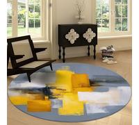 Round Anti-slip Rug Simple Color Blocks Texture Washable 90 cm Round Carpet, Abstract Painting Soft Low Pile Circle Area Rug for Kitchen Entryway Laundry Living Room Dining Room