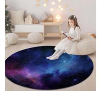 Round Area Rug 100 cm Celestial Bodies Star Patterns Washable Circle Rugs Bedroom Round Area Rug Short Pile Anti Slip Carpet Blue, for Dining Room Kids Room Hallway