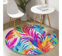 Round Area Rug 100 cm Colorful Circular Carpet Soft Non-Slip Washable Mat, Watercolor Leaves Tropical Plants Low Pile Stain Resistant Rug for Living Room Bedroom Decoration