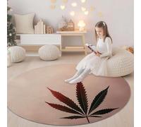 Round Area Rug 100 cm Minimalism Plants Cannabis Leaves Washable Circle Rugs Bedroom Round Area Rug Short Pile Anti Slip Carpet Pink, for Dining Room Kids Room Hallway
