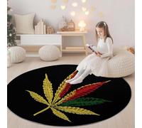 Round Area Rug 100 cm Psychedelic Plant Cannabis Leaf Minimalism Washable Circle Rugs Bedroom Round Area Rug Short Pile Anti Slip Carpet Black, for Dining Room Kids Room Hallway