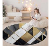 Round Area Rug 100 cm Simple Marble Texture Washable Circle Rugs Bedroom Round Area Rug Short Pile Anti Slip Carpet Grey, for Dining Room Kids Room Hallway