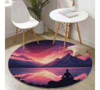 Round Area Rug 100 cm Soft Circle Carpet Non Slip Washable Cartoon Mountains Sunset Meditation Printed Theme Floor Round Rugs for Living Room Bedroom Nursery Swing Chair Bed Side, Orange Gray